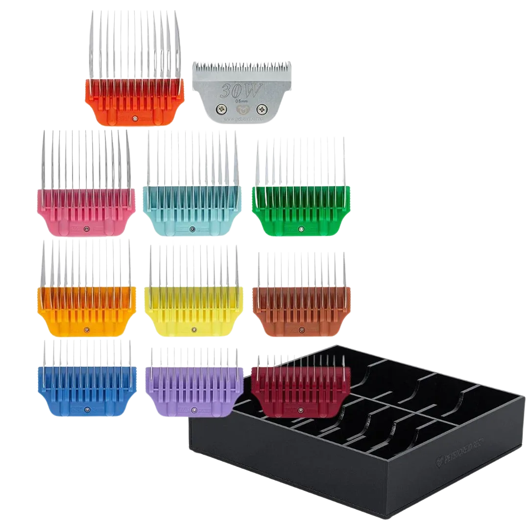 Wide Colored Combs Set of 10 and 30W Blade With Black Holder by PetStore.Direct - Image 2
