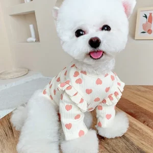 Heart Print Ruffle Tee in White + Pink