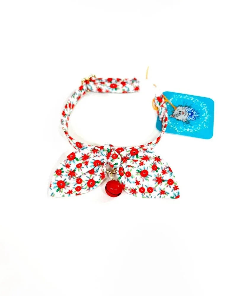Christmas Floral Cat Collar and Bowtie Set (Made in the USA)