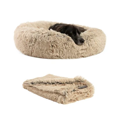 2 Piece Bundle: Donut Shag Bed, Throw Blanket Cat & Dog Bundle Set, 30x30