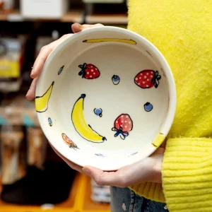 Handmade Ceramic Dog Bowl in Fruit Salad (Made in the USA)