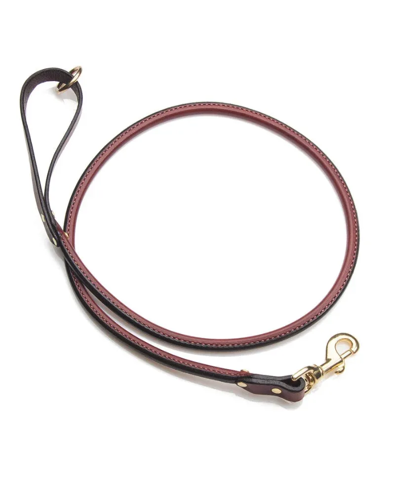 Rolled Leather Snap Dog Leash in Chestnut (4ft) (Made in the USA)