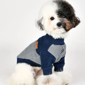 Ribbed Mock Neck Pullover Dog Shirt in Navy((CLEARANCE))