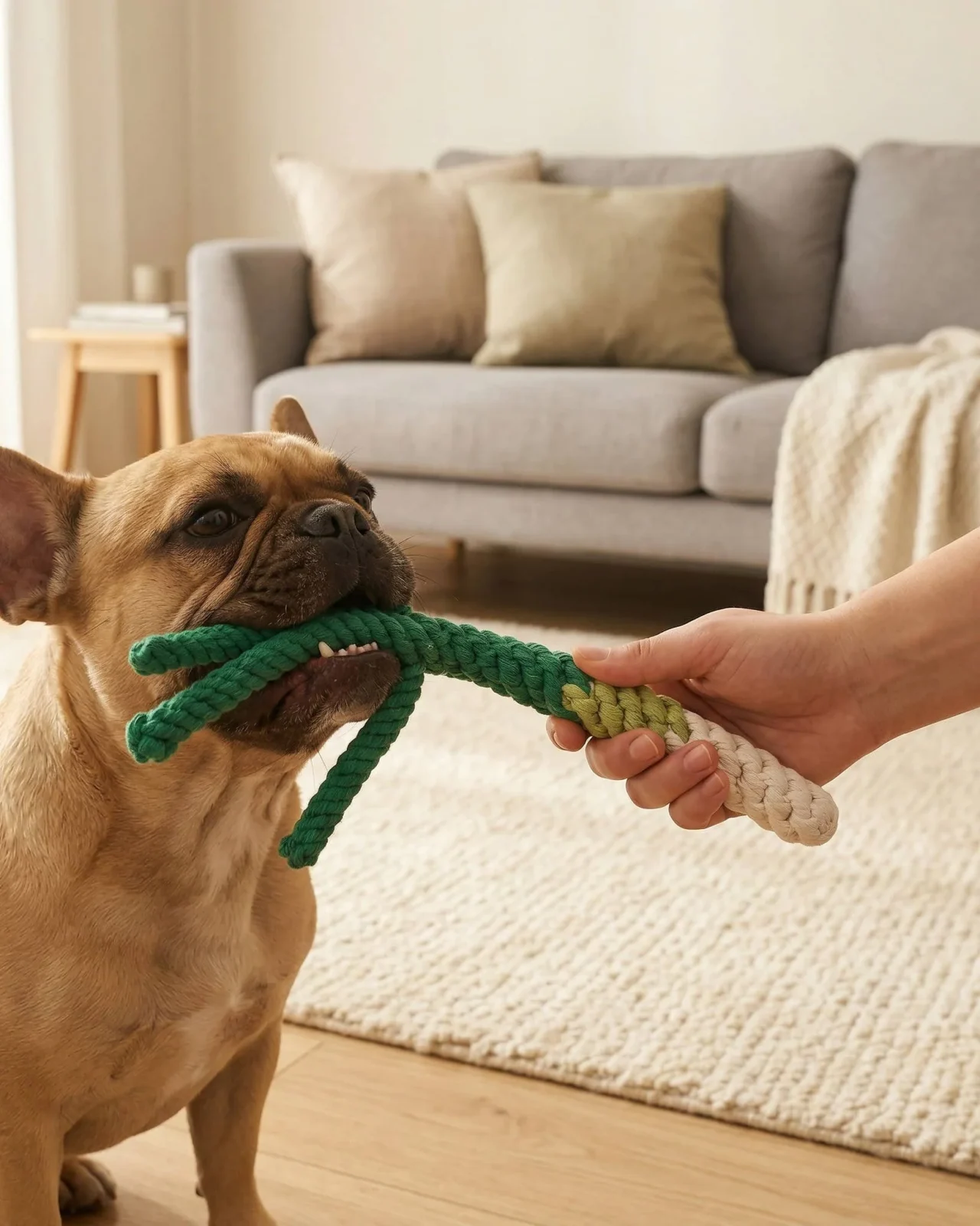 Handmade Green Onion Rope Dog Toy - Image 2