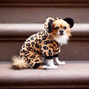 Hooded Fleece Cheetah Cat Dog Onesie