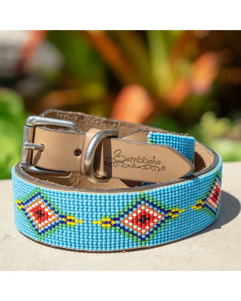 Blue Vogue Beaded Dog Collar (Rolled or Flat) - Image 2