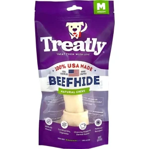 Treatly 100% USA Beefhide Bone with Header Card Natural 7in. 1 Pk