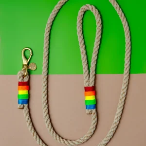 Natural Rope with Rainbow Trim Dog Leash (Made in the USA) (FINAL SALE)
