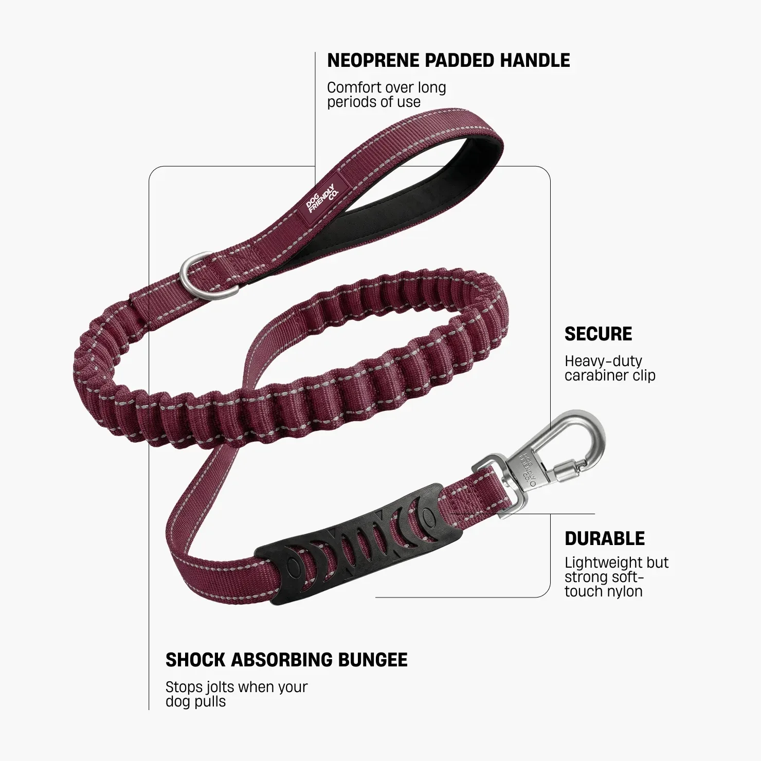 Bungee Dog Leash - Burgundy - Image 2