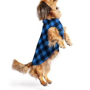 Pullover Stretch Dog Fleece in Cobalt Buffalo Plaid (Made in the USA)