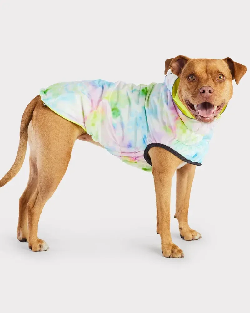 Reversible Waterproof Dog Raincoat in Neon Yellow & Tie-Dye (FINAL SALE) - Image 2