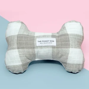 Warm Stone Gingham Dog Bone Toy (Made in the USA)
