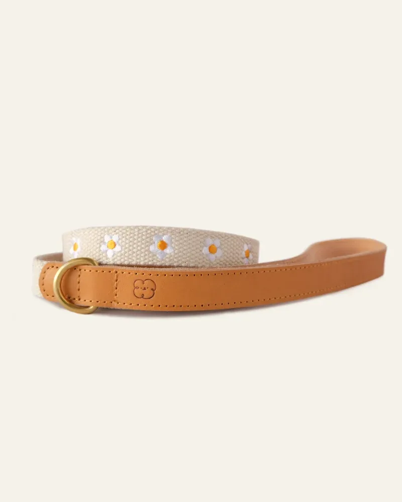 Cotton + Leather Daisy Dog Leash