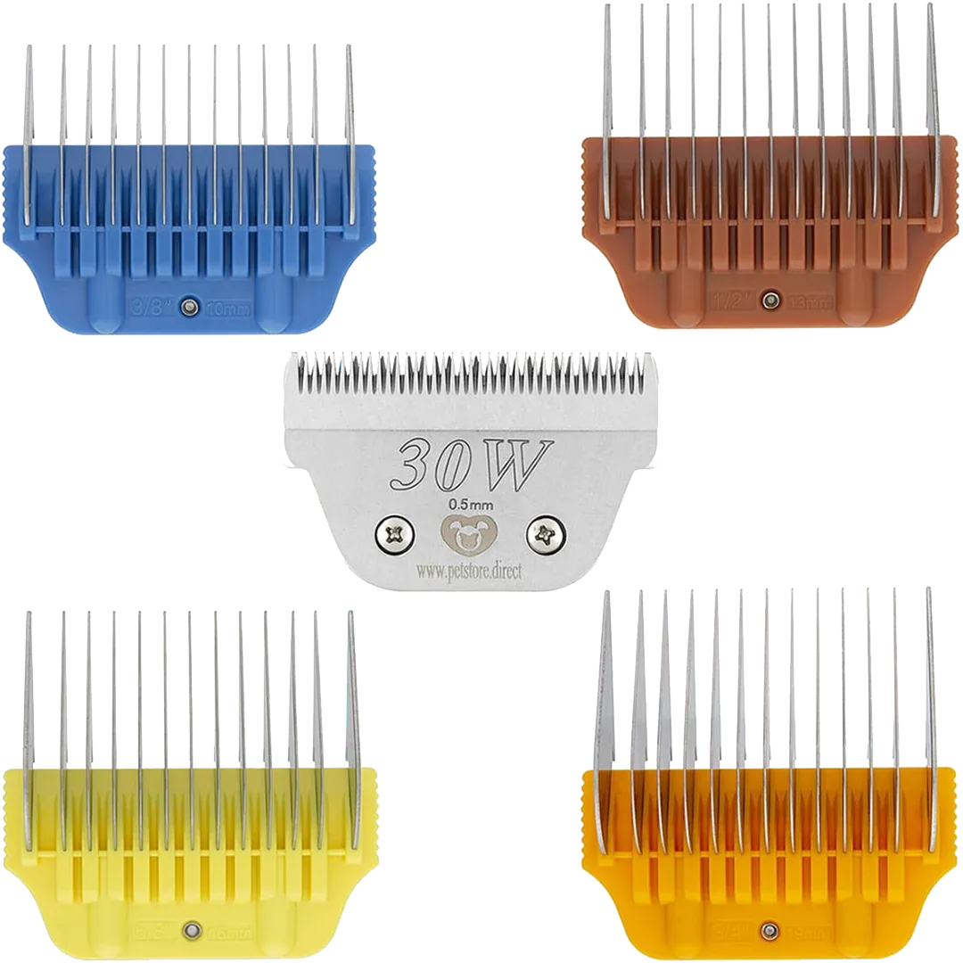 Wide Combs Colored Set of 4 (3/8" through 3/4") with 30W blade by PetStore.Direct - Image 2