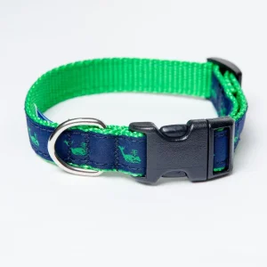Navy + Green Whale Adjustable Dog Collar (Made in the USA)