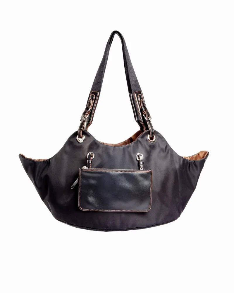 Tulip Reversible Nylon Dog Bag in Black + Chocolate (Made in Italy) (FINAL SALE)