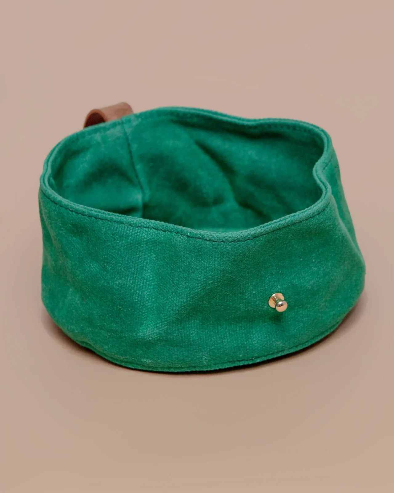 Waxed Canvas and Vegan Leather Dog Travel Bowl in Green(FINAL SALE) - Image 2