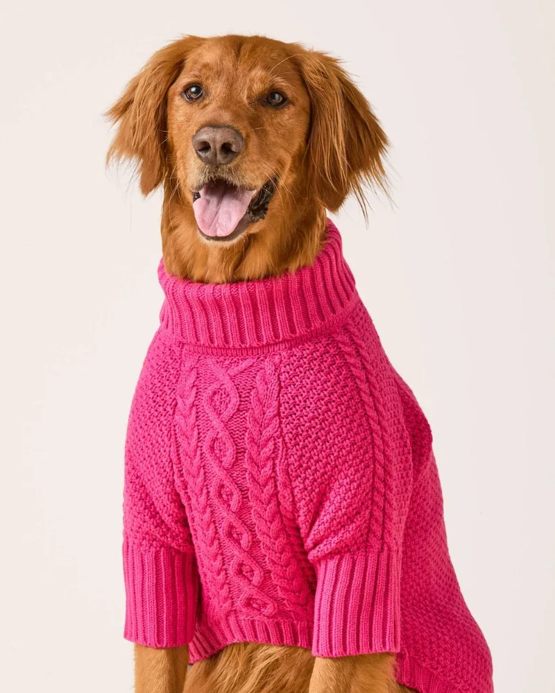 Hot Pink Cable Knit Dog Sweater