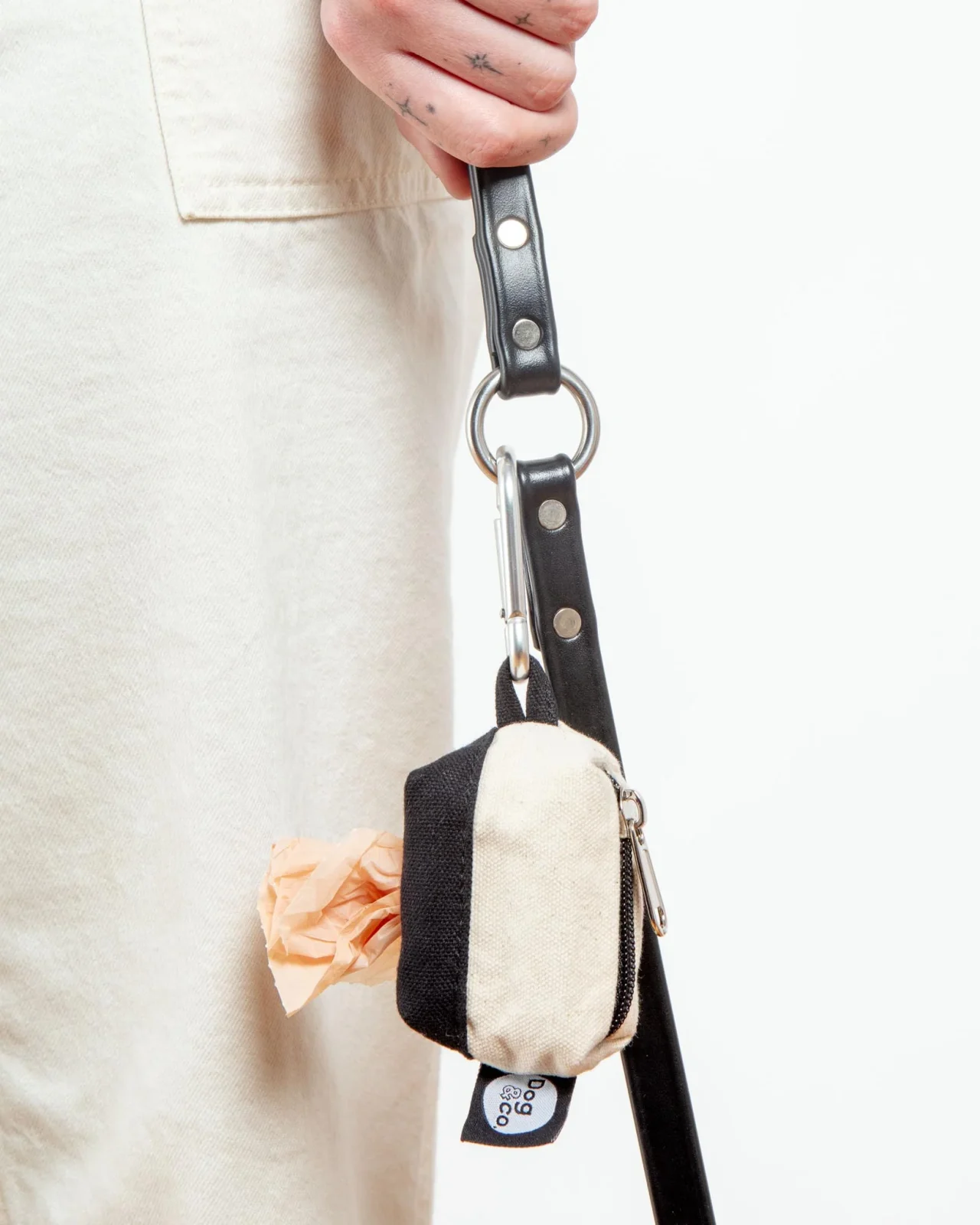 Canvas Clean-Up Poo Bag Roll Holder in Natural + Black