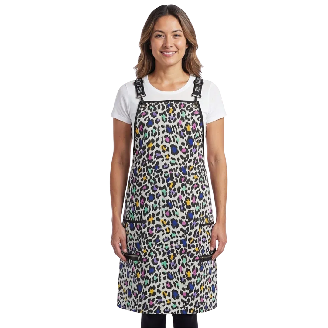Multi Color Leopard Print Waterproof Signature Strap Crossover Apron by Ladybird Line - Image 2