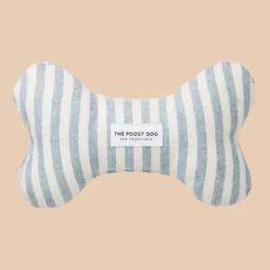 Upcycled Denim Stripe Bone Dog Squeaky Toy(Made in the USA)