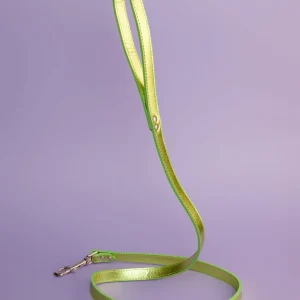 Shimmer Leather Dog Leash in Metallic Acid Green <>