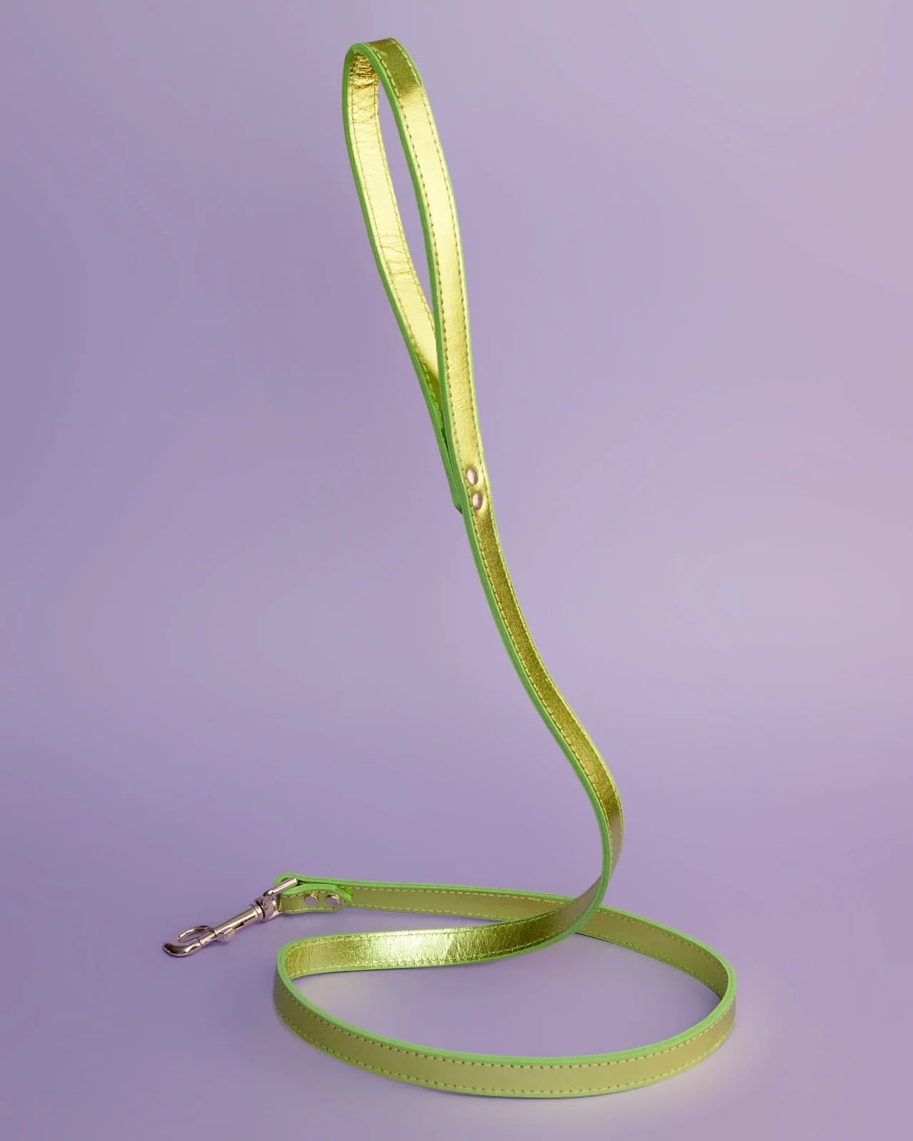 Shimmer Leather Dog Leash in Metallic Acid Green <>