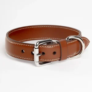 Leather Dog Collar in Tobacco Brown (Made in Italy)