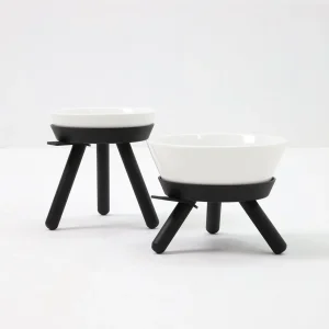 Elevated Ceramic Dog Bowl W/ Stand in Black (Short)