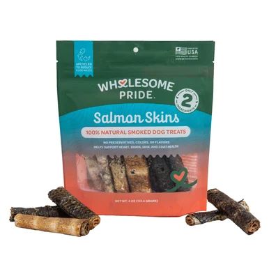 Wholesome Pride Smoked Salmon Skins Dog Treats, 4oz