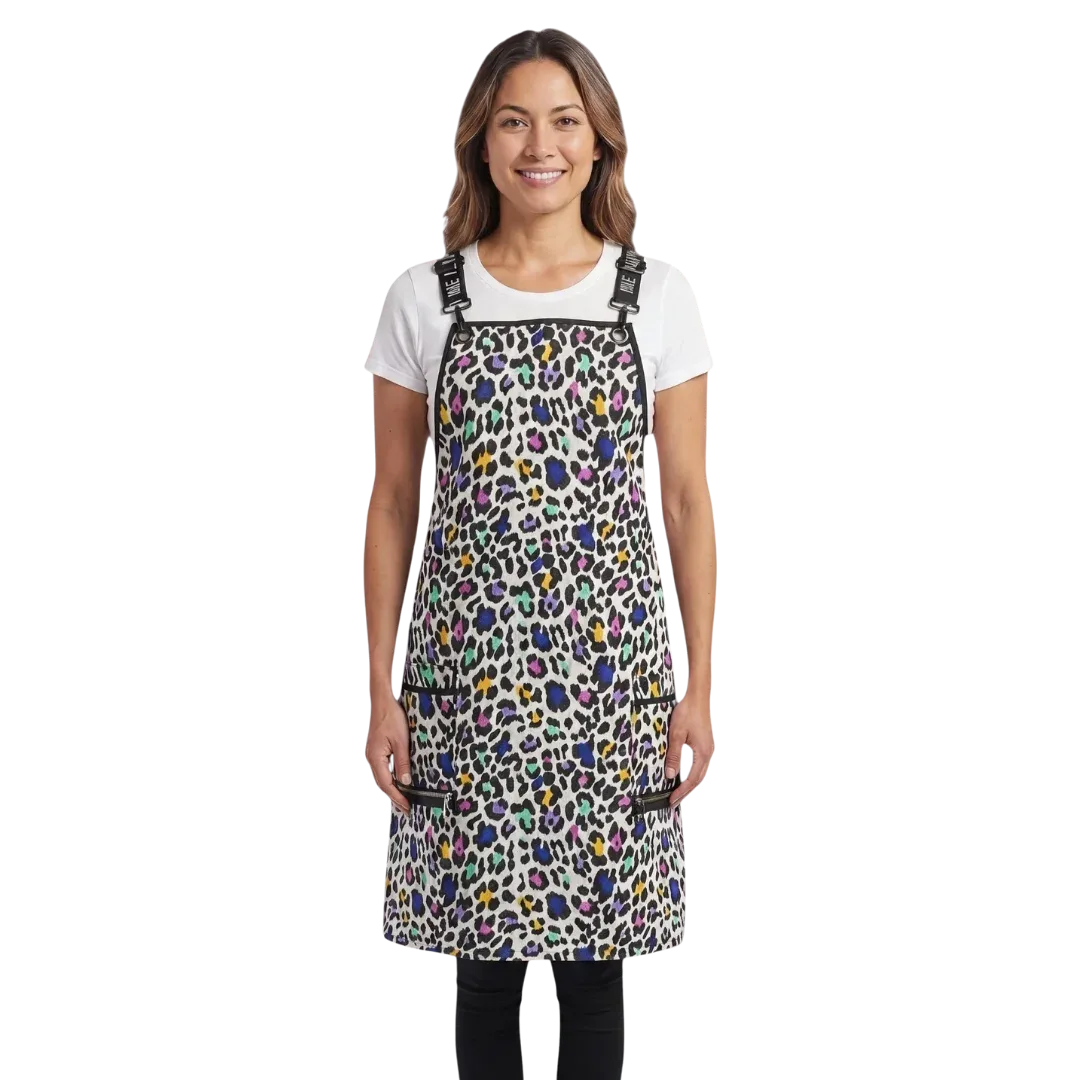 Multi Color Leopard Print Waterproof Signature Strap Crossover Apron by Ladybird Line