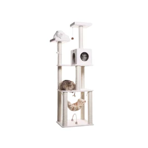 Armarkat 73-in Classic Faux Fleece Real Wood Cat Tree, Ivory