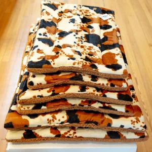 Tan Cow Print Velboa Fur Fleece Pet Napping Mat (Made in the USA)