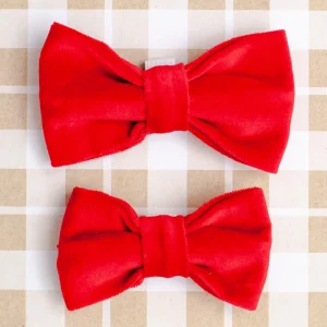 Scarlet Red Velveteen Dog Collar Bow Tie (Made in the USA)