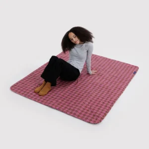 Azalea Pink Tartan Puffy Picnic Blanket