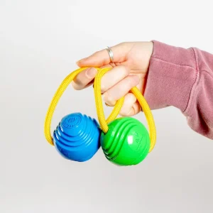 Looped Balls Tug & Fetch Rubber Dog Toys in Green & Blue (Made in the USA)