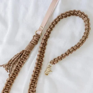 Macrame and Leather Dog Leash in Brown (Made in the USA)
