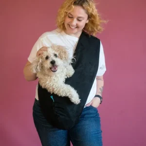 Daizy Cotton-Linen Crossbody Dog Sling in Black (for Dogs 14-20 lbs) (FINAL SALE)