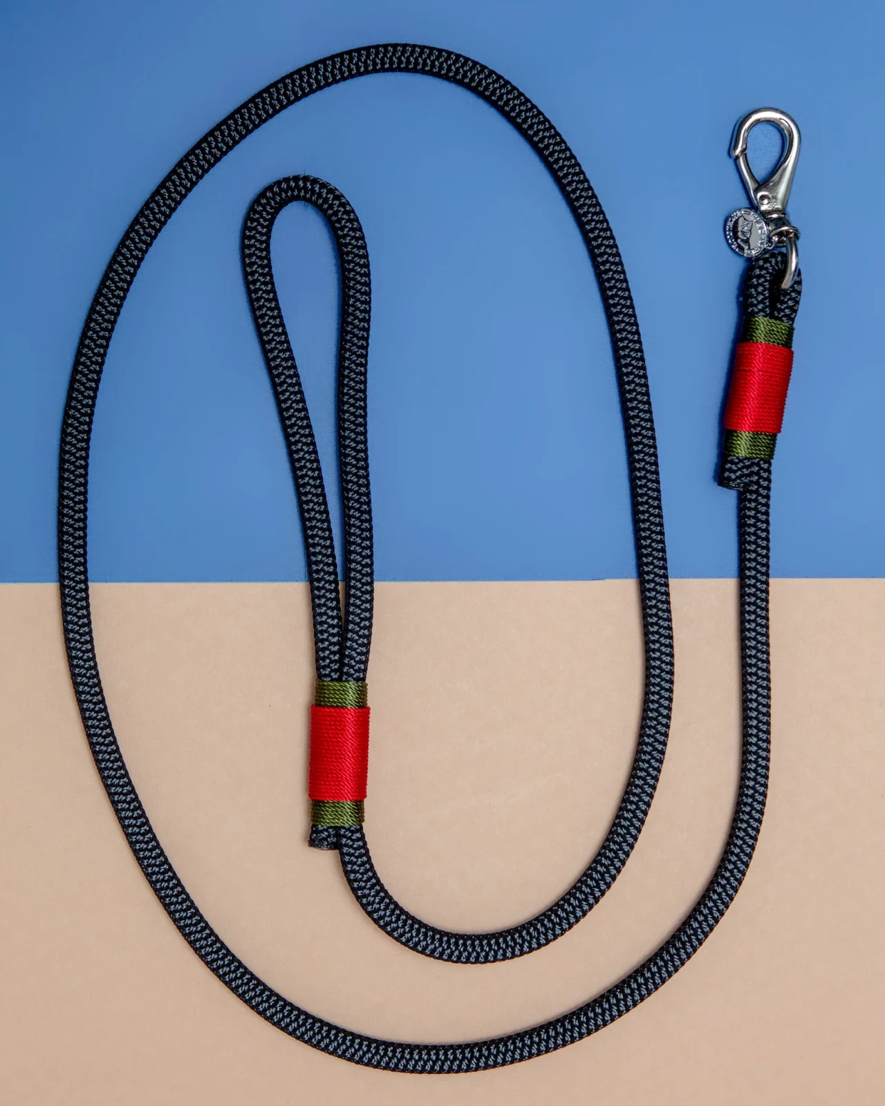 Black Rope with Red and Olive Trim Dog Leash (Made in the USA) - Image 2