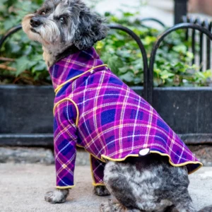 Long-Sleeve Stretch Dog Fleece in Mulberry Plaid (DOG & CO. + GOLD PAW Exclusive!)