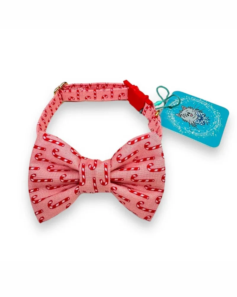 Candy Cane Cat Collar and Bowtie Set (Made in the USA)