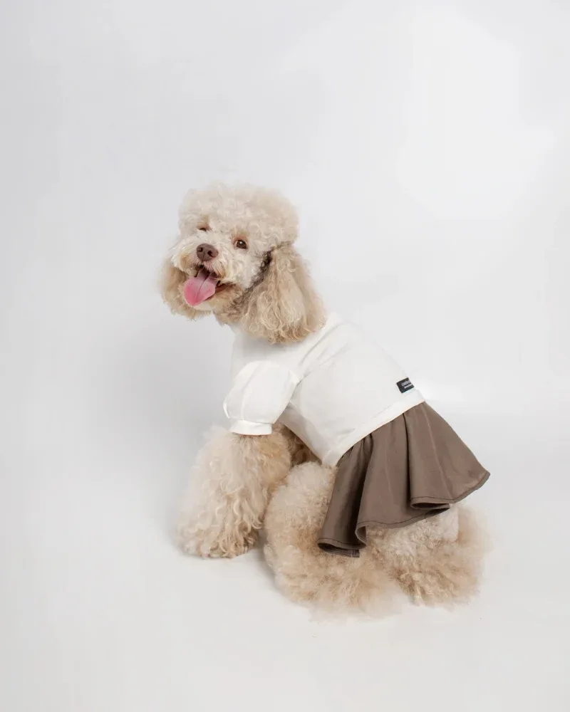 Soft Dog Dress in White & Brown (FINAL SALE)