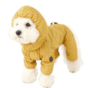 Waterproof Check Rain Coverall for Dogs in Yellow (FINAL SALE)