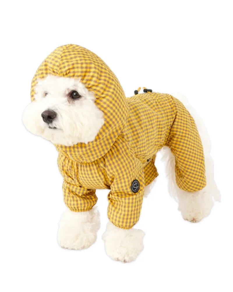 Waterproof Check Rain Coverall for Dogs in Yellow (FINAL SALE)