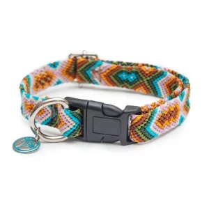 Handmade Boho Dog Collar In Tulum Tide (Green/Blue/Brown)