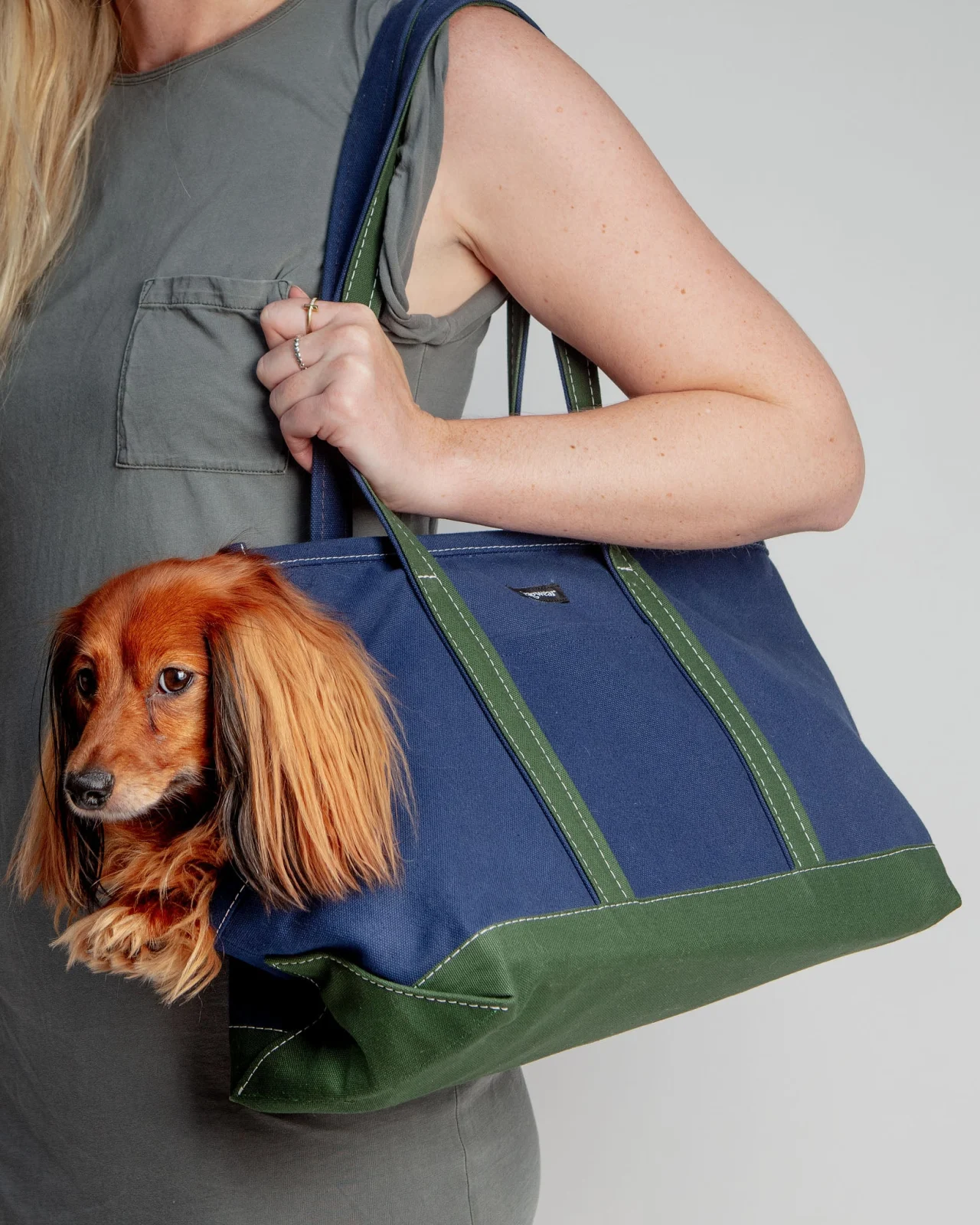 Boat Canvas Dog Tote in Navy and Olive (Dog & Co. Exclusive - Made in the USA) <>
