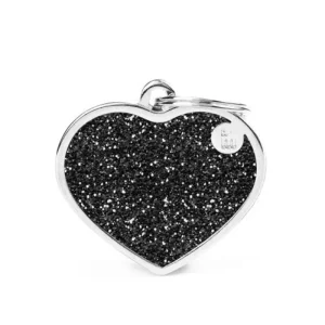 Black Glitter Heart Custom Pet ID Tag