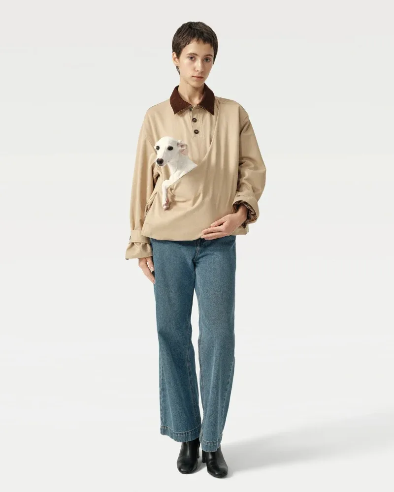 Unisex Trench Jacket with Built-In Kangaroo Pouch Dog Carrier