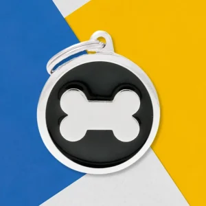 Black & White Chic Circle Bone Pet ID Tag