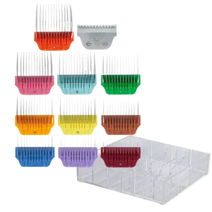 Wide Colored Combs Set of 10 and 30W Blade With Clear Holder by PetStore.Direct